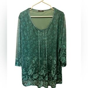 Elegant Green Floral Women's Top Valolia Women’s 3X